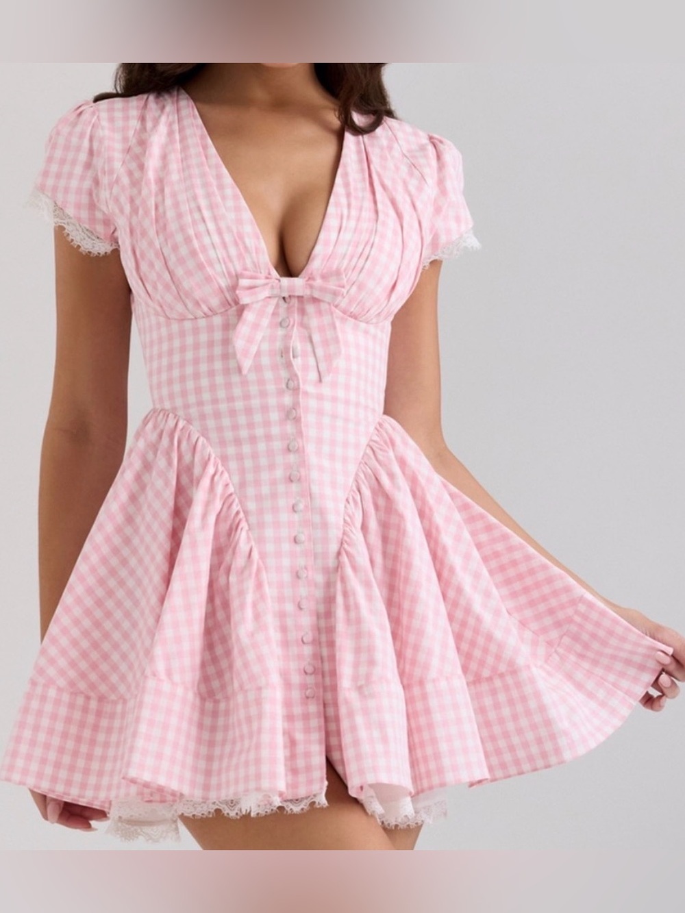 HOUSE OF CB Emiliana gingham mini dress with bow detail size small